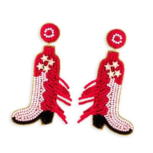 New Western Cowboy Boot Beaded Statement Earrings